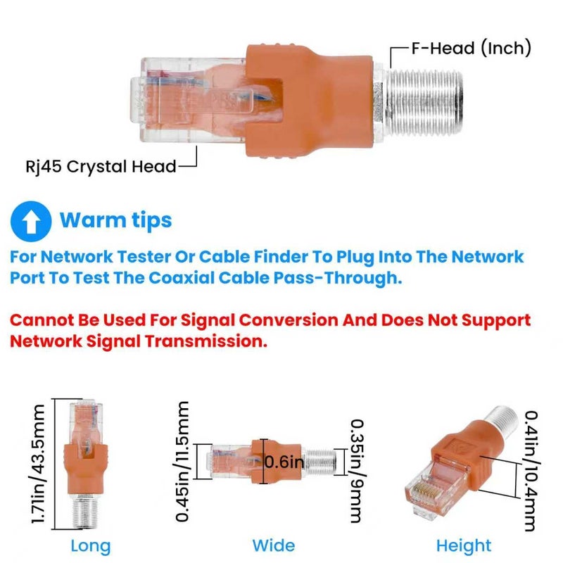 ZDRU 4PCS F-Type Female to RJ45 Male Coaxial Converter Ethernet Adapter, Coax Straight Connector for Cable Line Tester Monitor Digital Signal Compatible, Orange - Image 3